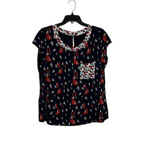Porridge anthropogie Womens Navy Sailboat Print Short Sleeve Top size large